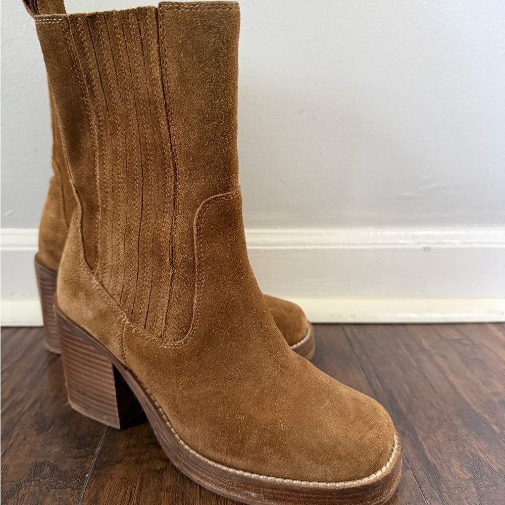 Seychelles Chestnut Suede Platform Block Heel Ankle Boots